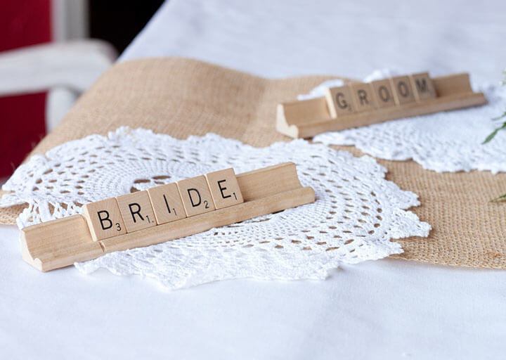 Bride and groom scrable decoration